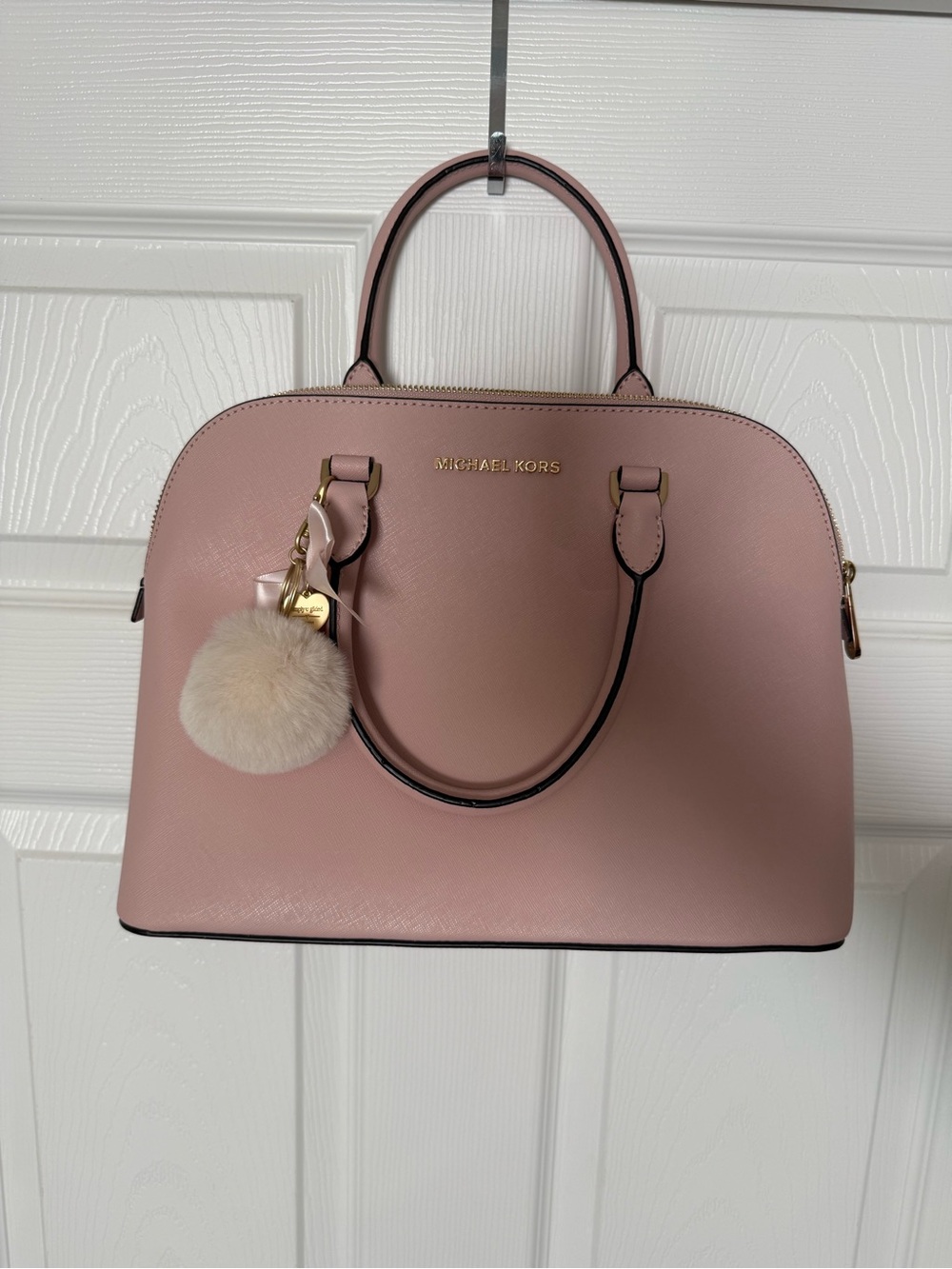Michael Kors Blush Dome Satchel with Pom-Pom Charm